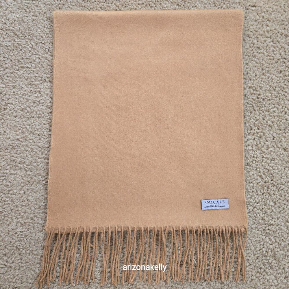 NWOT Amicale 100% Silk Scarf Soft Nap Like Cashmere Camel Tan - Picture 8 of 12